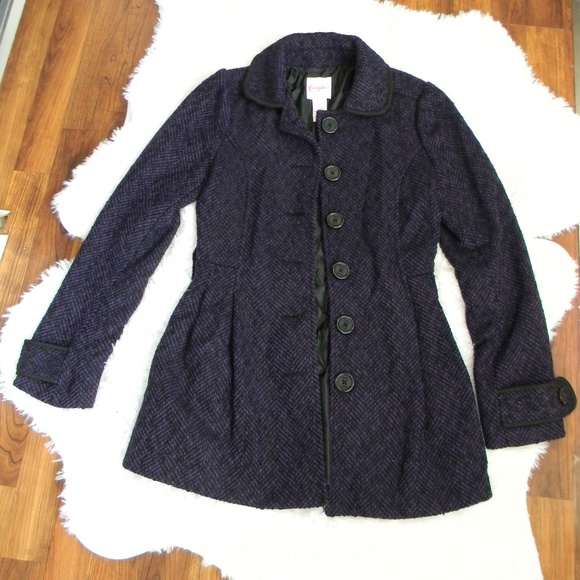 Dark Purple & Black Candies Pea Coat - Picture 2 of 8